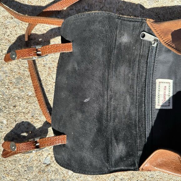 Vintage Navasota Purse Leather Brown‎ Crossbody Buckle Exotic Classic - Picture 8 of 11